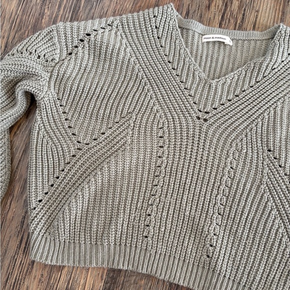 Moon & Madison Knit Sweater Womens Small Cropped V-Neck Light Seafoam Green - Picture 7 of 8